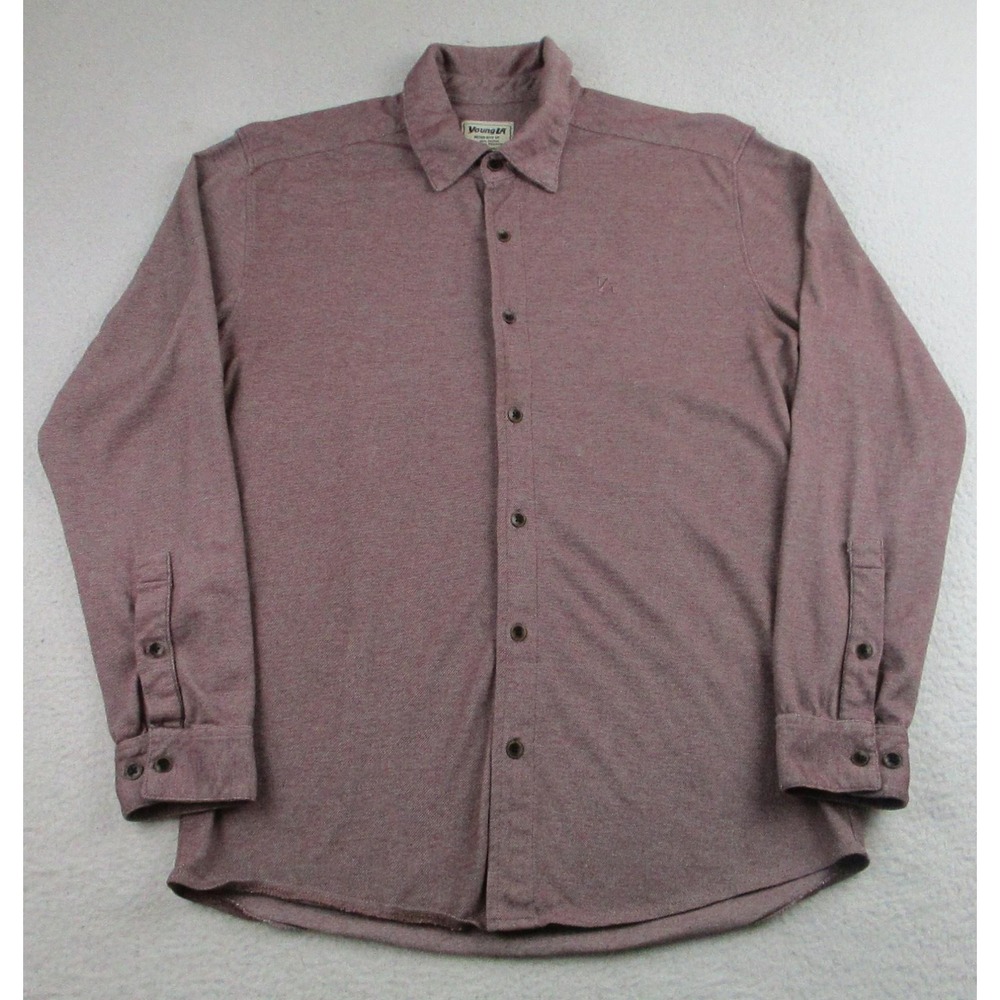 YoungLA Shirt Mens Large Maroon Long Sleeve Button Up Casual Modern Cotton Blend